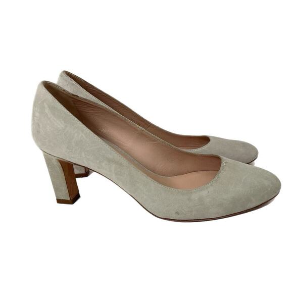 Stuart Weitzman Suede Pumps Mint Green Size 7 Block 3” Heel Almond Toe Spain - Picture 1 of 10